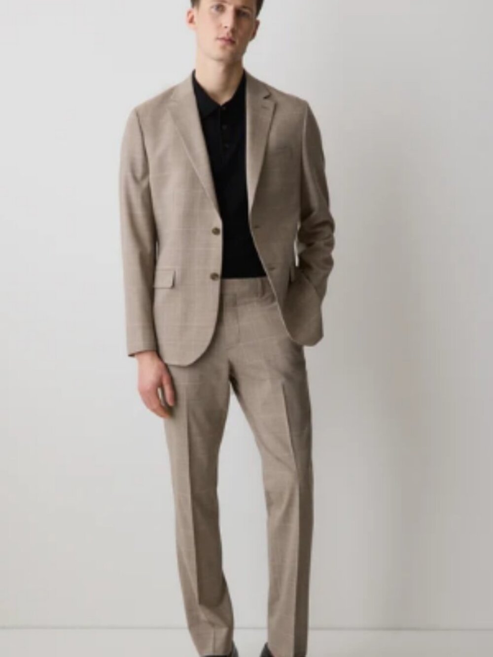 RW Men's Slim-Fit Wool Check Suit in Taupe